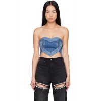 AREA Blue Patchwork Heart Bandeau Denim Top 242372F111004