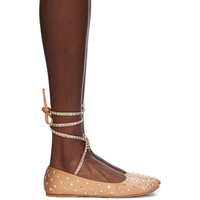 Amina Muaddi Beige Ane Crystal Lace Up Ballerina Flats 242415F118001