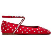 Amina Muaddi Red Ane Crystal Lace Up Ballerina Flats 242415F118006