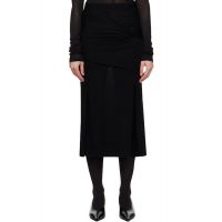 TOTEME Black Draped Fine Knit Midi Skirt 242771F092005