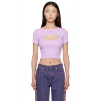 Marine Serre Purple Moon Logo Ribbed Jersey Cut-Out T-shirt 251020F110013