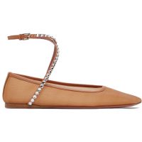 Amina Muaddi Tan Ane Mesh Crystal Ballerina Flats 251415F118002