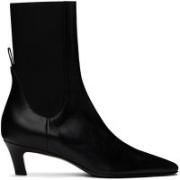 TOTEME Black Leather Mid-Heel Boots 251771F113001