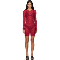 Marine Serre Red Moonogram Mesh Flock Minidress 252020F052003