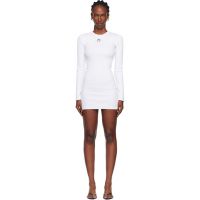 Marine Serre White Moon Logo Ribbed Jersey LS Crewneck Minidress 252020F052006