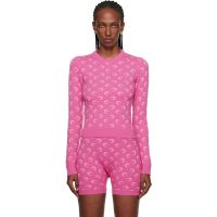 Marine Serre Pink Moon Jacquard Knit Fitted Crewneck Sweater 252020F096005