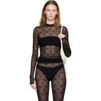 Marine Serre Black Recycled Mesh Flock Second Skin Highneck Top 252020F099000
