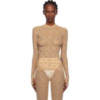 Marine Serre Tan Recycled Mesh Flock Second Skin Highneck Top 252020F099001