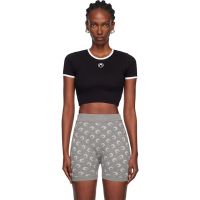 Marine Serre Black Moon Logo Ribbed Jersey Cropped T-shirt 252020F110000