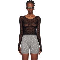 Marine Serre Black Moonogram Mesh Flock LS Cropped Top 252020F110005
