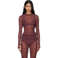 Marine Serre Burgundy Moonogram Mesh Flock T-shirt 252020F110045