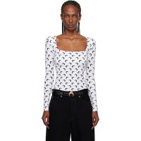 Marine Serre White Moon Printed Jersey LS Squareneck T-shirt 252020F110054