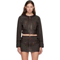R13 Brown Stitch Details Crewneck Jacket 252021F063002