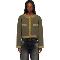 R13 Khaki Cord Trimmed Cropped Chore Jacket 252021F063007