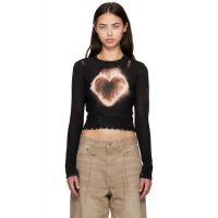 R13 SSENSE Exclusive Black Flaming Heart Baby Crewneck Sweater 252021F096010