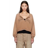 R13 Tan New York Cropped Front Slit Sweatshirt 252021F098001