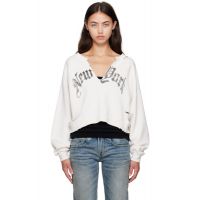 R13 SSENSE Exclusive White New York Cropped Front Slit Sweatshirt 252021F098002