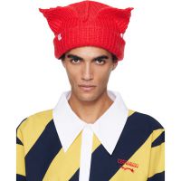 Charles Jeffrey LOVERBOY Red Mohair Chunky Ears Beanie 252101M138039