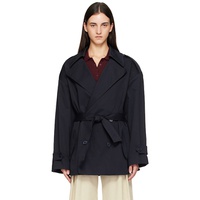The Frankie Shop Navy Zurich Oversized Short Trench Coat 252115F067009