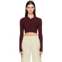The Frankie Shop Burgundy Giselle Cropped Knit Polo 252115F108002