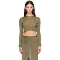The Frankie Shop Khaki Kazel Cropped Thin Knit T-shirt 252115F110010