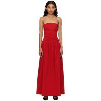 St. Agni Red Gathered Strapless Tie Back Maxi Dress 252193F054000
