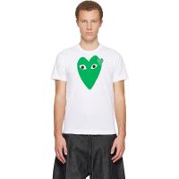 COMME des GARCONS PLAY White Large Green Heart & Emblem T-shirt 252246M213013