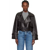 Nour Hammour Brown Hatti Cropped Leather Jacket 252306F064003