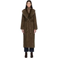 Nour Hammour Khaki Briona Luxurious Suede Coat 252306F064027