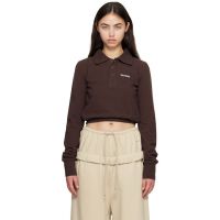 We11done Brown Embroidered Logo Long Sleeve Polo 252327F108004
