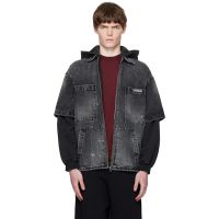 We11done Black Faded Layered Hoodie Denim Jacket 252327M180000