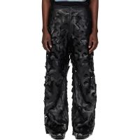LUU DAN Black Laser Cut Wide-Leg Faux-Leather Pants 252331M191001