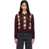 Chloe Burgundy Argyle Knit Wool Sweater 252338F096000