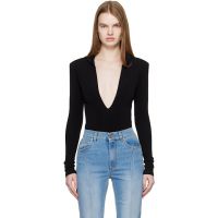 Mugler Black Hooded V-Neck Bodysuit 252345F358010