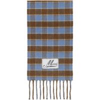 Marni Blue & Brown Double Check Logo Wool Mohair Scarf 252379F028003