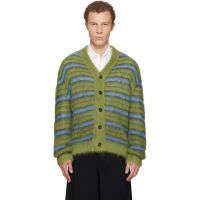 Marni Green & Blue Fuzzy Wuzzy Stripe V-Neck Cardigan 252379M200004