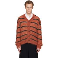 Marni Red & Black Fuzzy Wuzzy Stripe V-Neck Cardigan 252379M200005