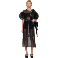 Simone Rocha Black Sheer Sculpted Petal Sleeve Biker Midi Dress 252405F054025