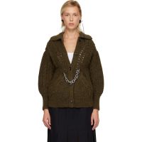 Simone Rocha Khaki Sculpted Chunky Knit Chain Detail Cardigan 252405F095002