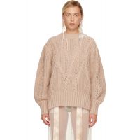 Simone Rocha Pink Embellished Puff Sleeve Chunky Knit Sweater 252405F096000