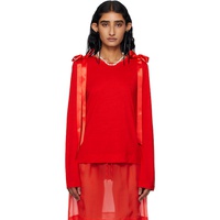 Simone Rocha Red Bow Ribbon Tail Long Sleeve T-shirt 252405F110016