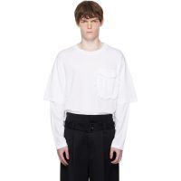 Simone Rocha White Layered Ruffle Pocket Long Sleeve T-shirt 252405M213021