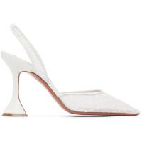 Amina Muaddi White Holli 95 Lace Sling Heels 252415F122016