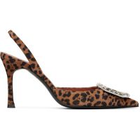Amina Muaddi Tan & Black Camelia 90 Sling Heels 252415F122023