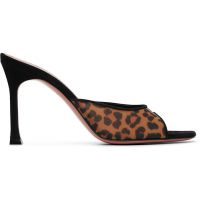 Amina Muaddi Tan & Black Alexa 95 Mesh Slipper Heeled Sandals 252415F125065