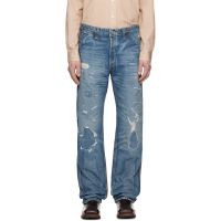 RRL Blue Straight Fit Brayton Distressed Jeans 252435M186011