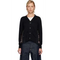 Sacai Black Paisley Print & Cotton Knit Cardigan 252445F095007