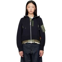 Sacai Navy & Khaki Sponge Sweat x Nylon Twill Hoodie 252445F097003