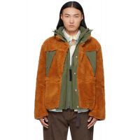 Sacai Orange & Khaki Fleece Grosgrain Jacket 252445M180004