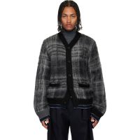 Sacai Gray Plaid Mohair Knit Cardigan 252445M200009